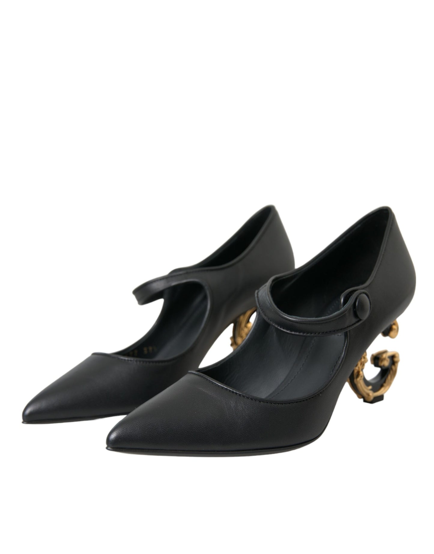 Dolce & Gabbana Black Leather Logo Heels Mary Janes Pumps Shoes