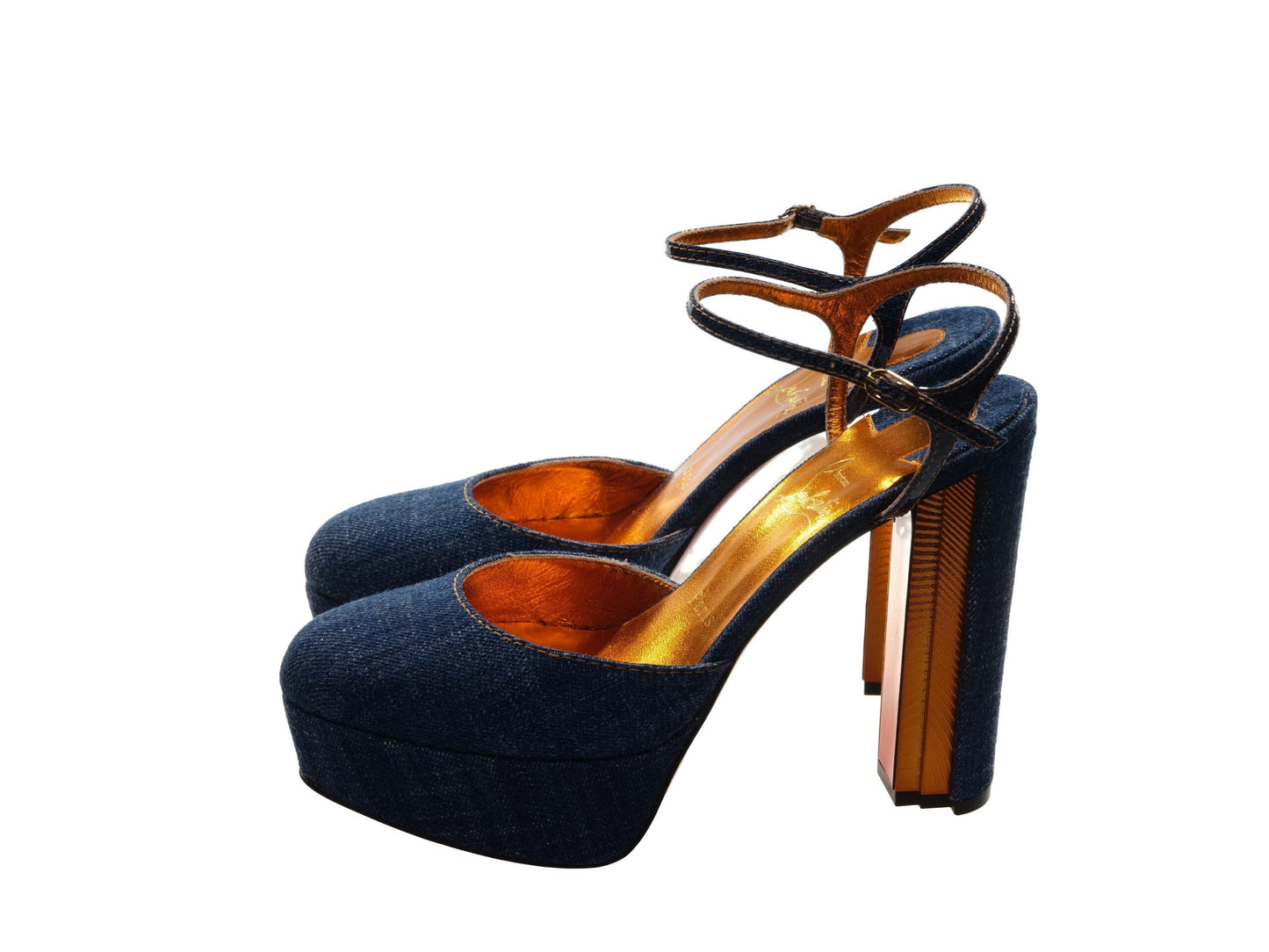 Christian Louboutin Coluna Denim Navy Blue Platform Heel Pumps