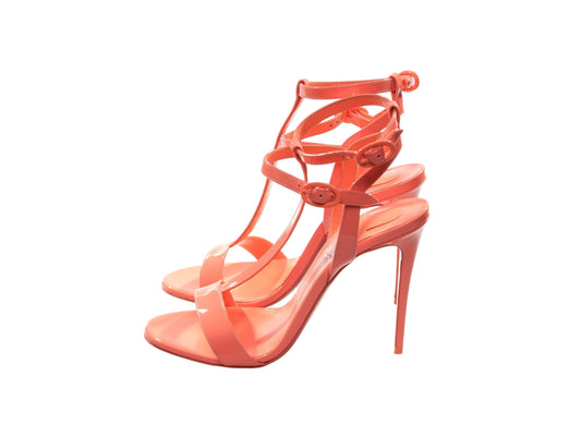 Christian Louboutin Mara 100 Drag Orange Patent Leather Strappy High Heels