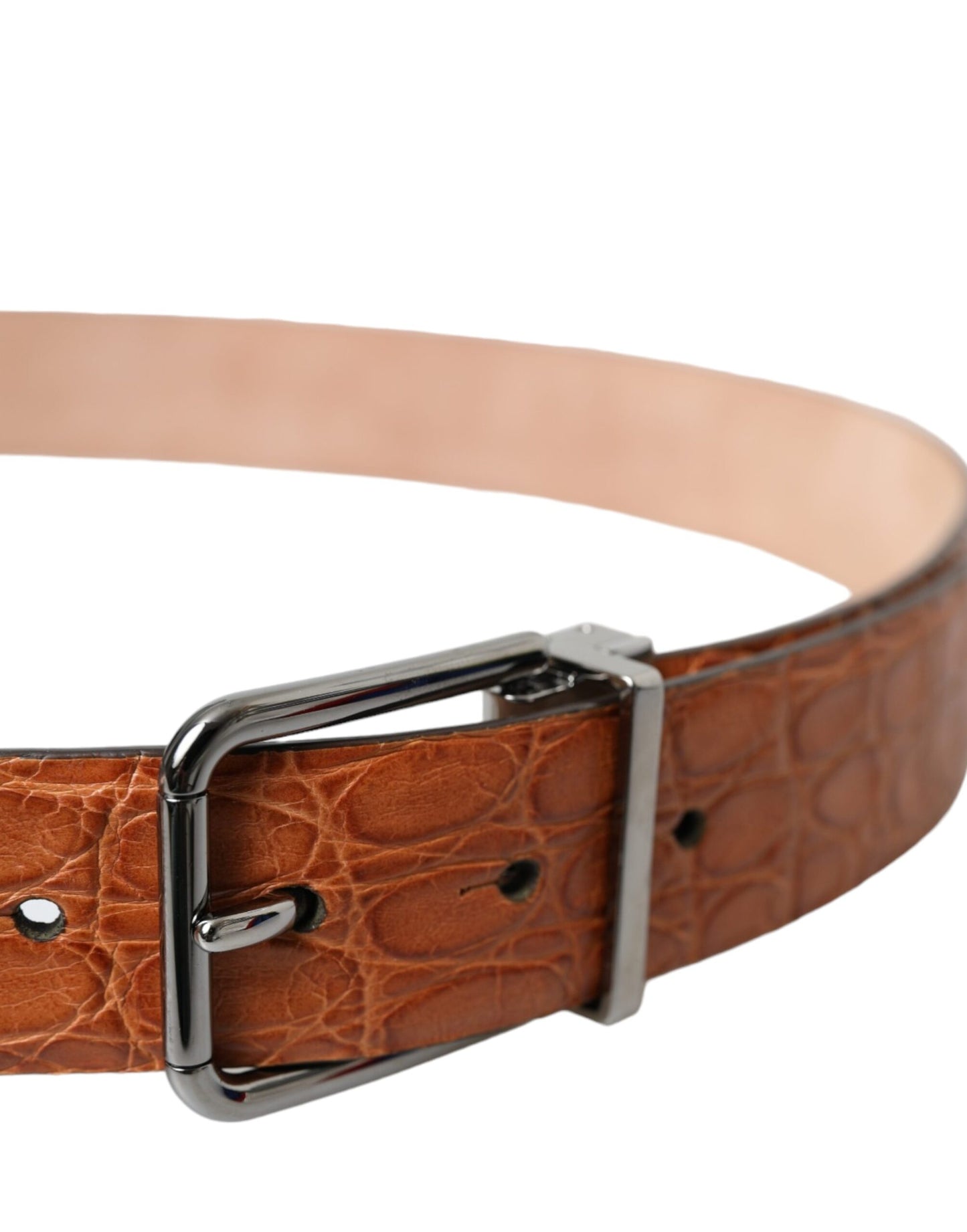 Dolce & Gabbana Brown Exotic Leather Silver Metal Buckle Belt