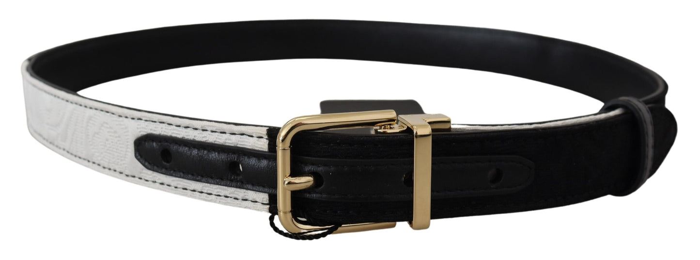 Dolce & Gabbana White Black Patchwork Gold Metal Buckle Belt