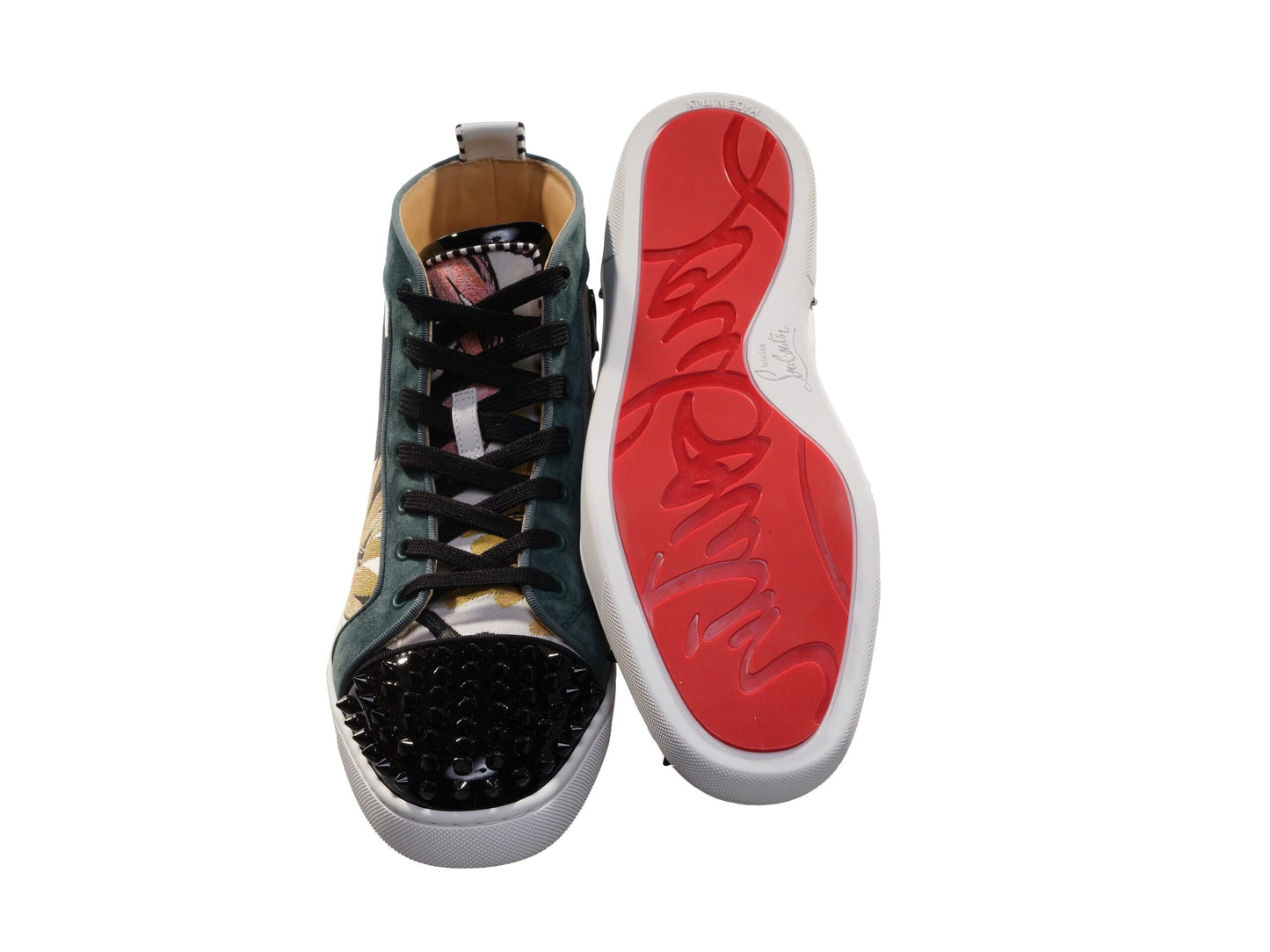 Christian Louboutin Louis Spikes Orlato Flat Printed Fabric Patterned High Top Sneakers