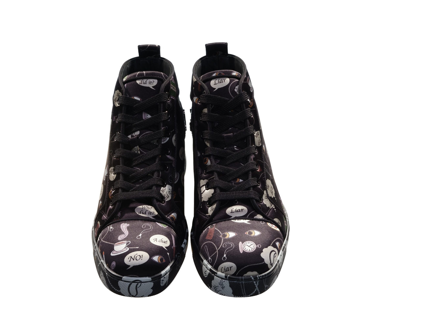 Christian Louboutin Louis Orlato Flat Crepe Satin Weapons Print High Top Sneakers