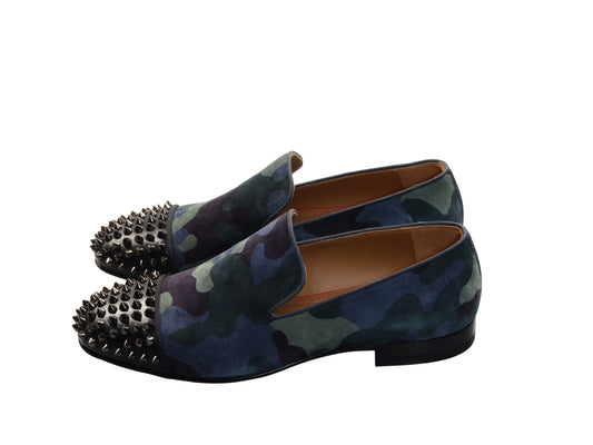 Christian Louboutin Spooky Flat Camouflage and Studded Slip On Shoes