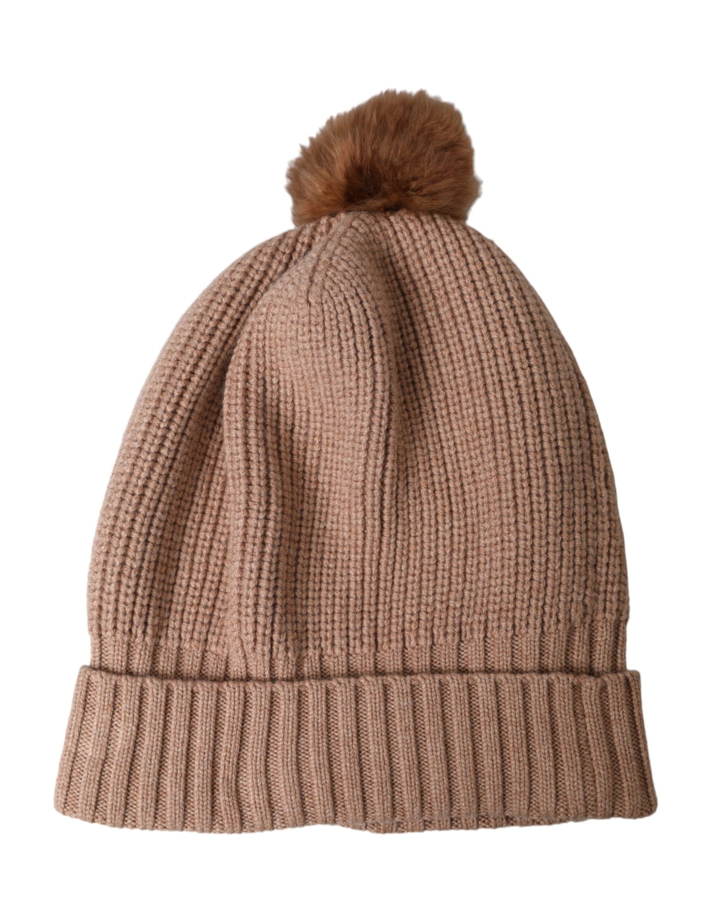 Dolce & Gabbana Brown Solid Knitted Fur Ball Winter Beanie Hat