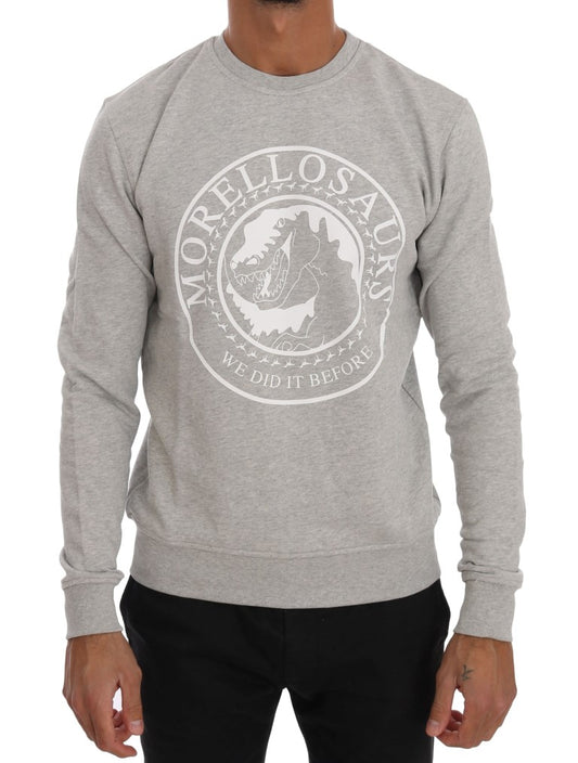 Frankie Morello Grey Cotton Crewneck Pullover Sweater