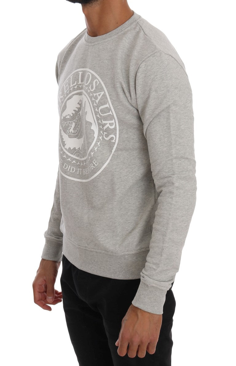 Frankie Morello Grey Cotton Crewneck Pullover Sweater