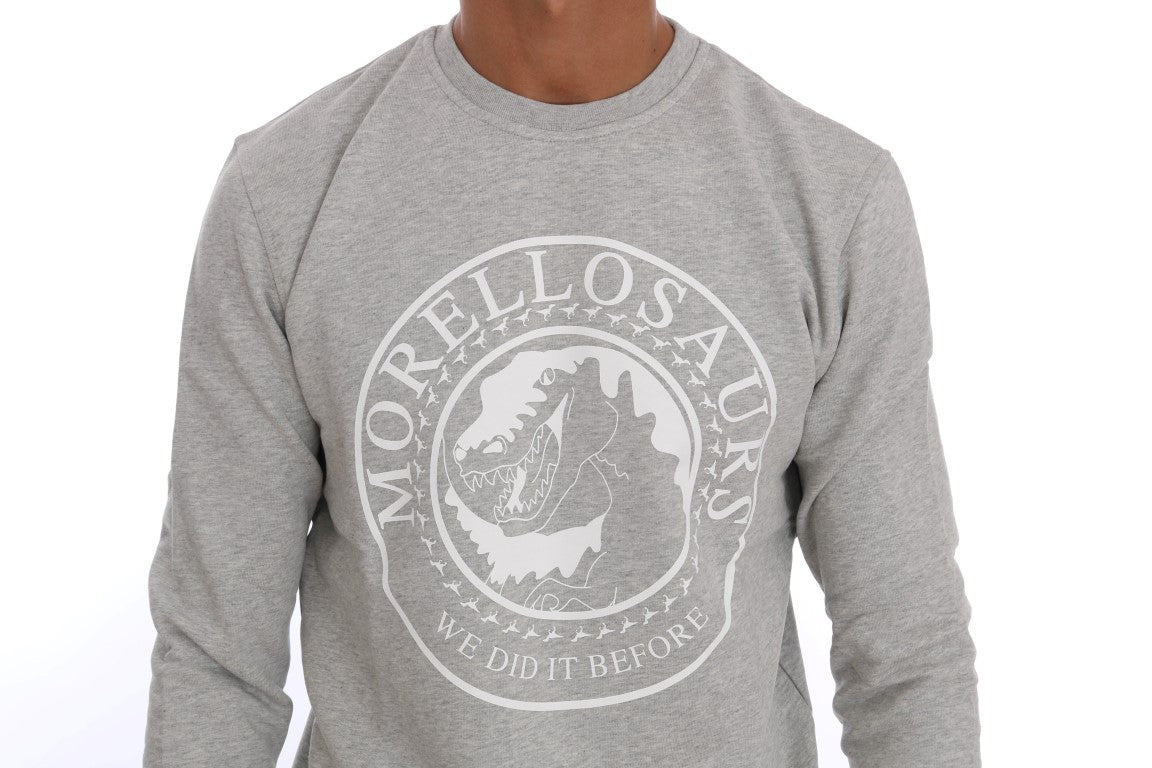 Frankie Morello Grey Cotton Crewneck Pullover Sweater