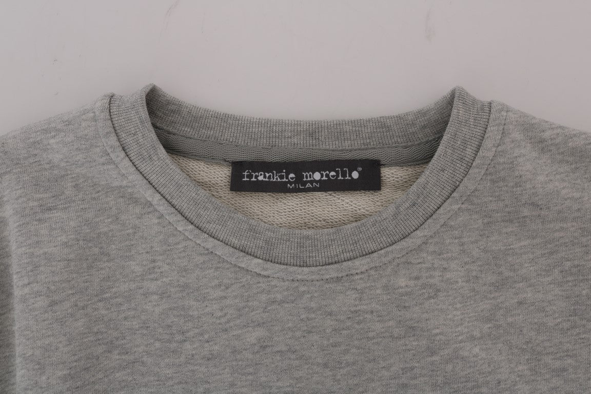 Frankie Morello Grey Cotton Crewneck Pullover Sweater