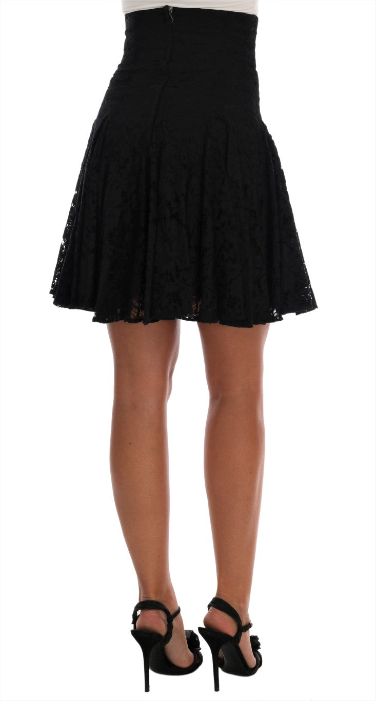 Dolce &amp; Gabbana Black Floral Cutout Lace A-Line Skirt