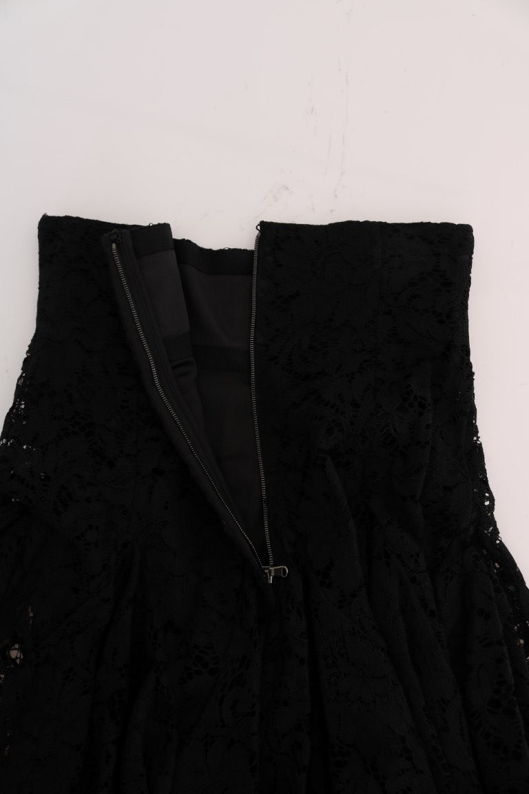 Dolce &amp; Gabbana Black Floral Cutout Lace A-Line Skirt