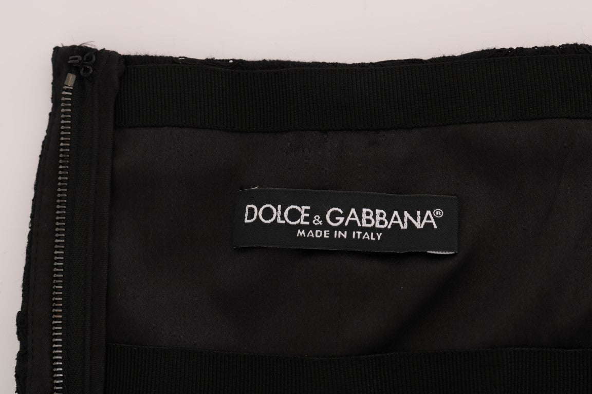 Dolce &amp; Gabbana – Schwarzer A-Linien-Rock aus Spitze mit Blumenausschnitt