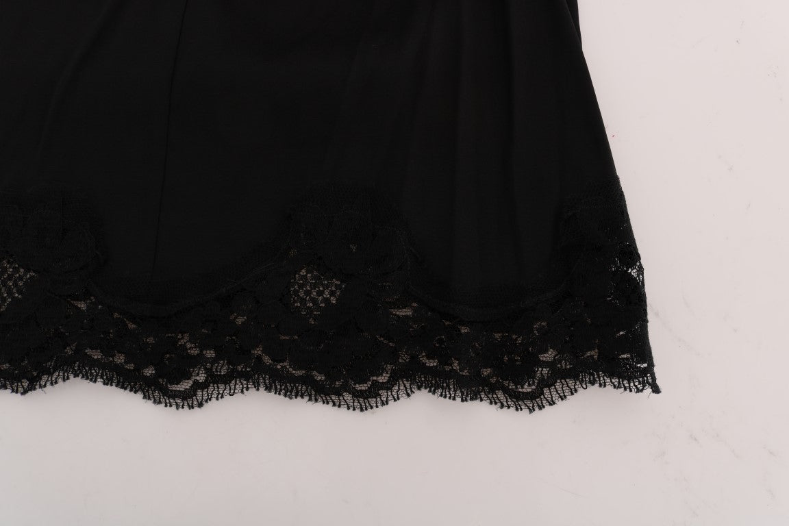 Dolce &amp; Gabbana Black Floral Cutout Lace A-Line Skirt