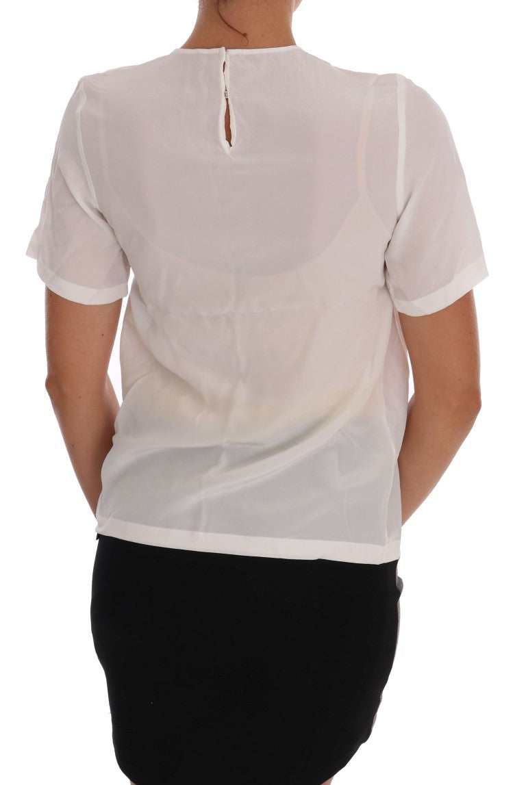 Dolce &amp; Gabbana White Silk ITALIA IS LOVE Blouse T-shirt