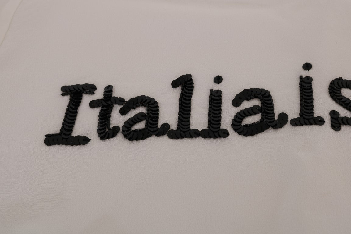 Dolce &amp; Gabbana Weißes Seidenblusen-T-Shirt „ITALIA IS LOVE“.