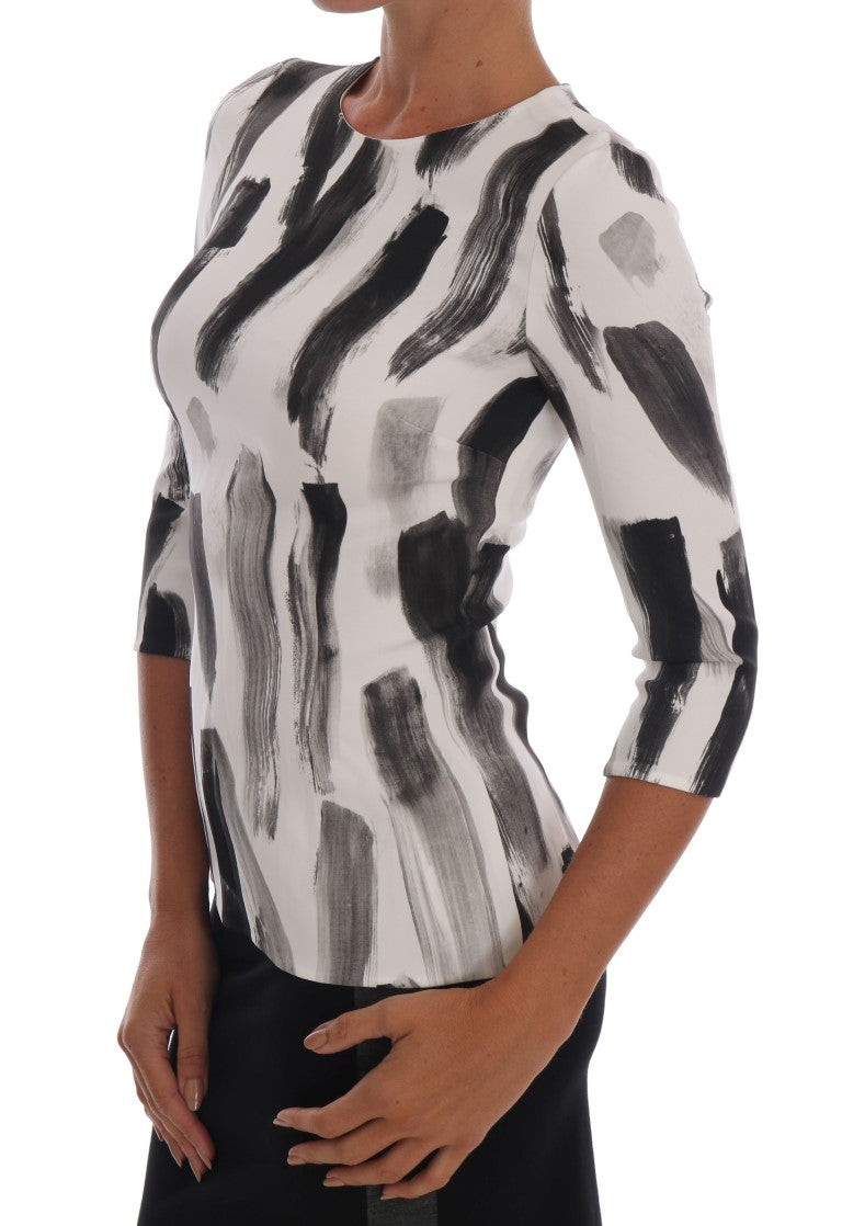 Dolce &amp; Gabbana White Black Striped Printed Blouse Top