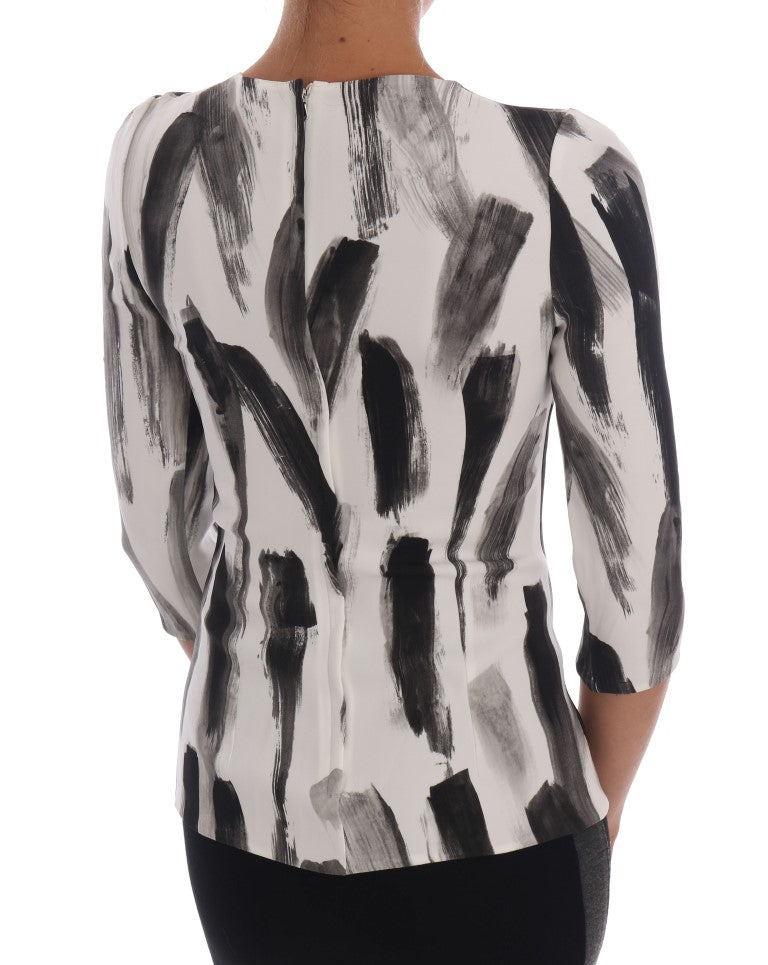 Dolce &amp; Gabbana White Black Striped Printed Blouse Top