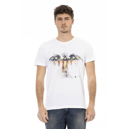 Trussardi Action Chic White Tee na may Naka-istilong Front Print