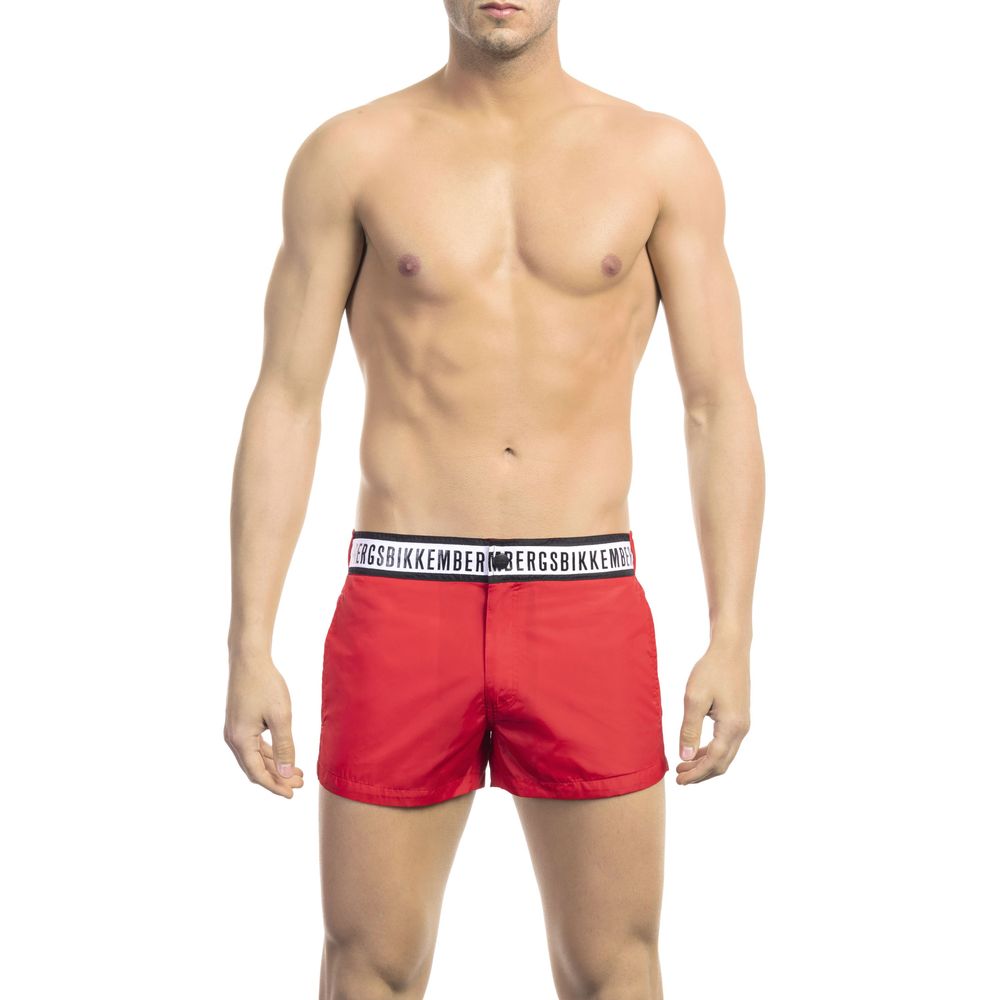 Bikkembergs elegante rote Micro-Badeshorts mit Markenband