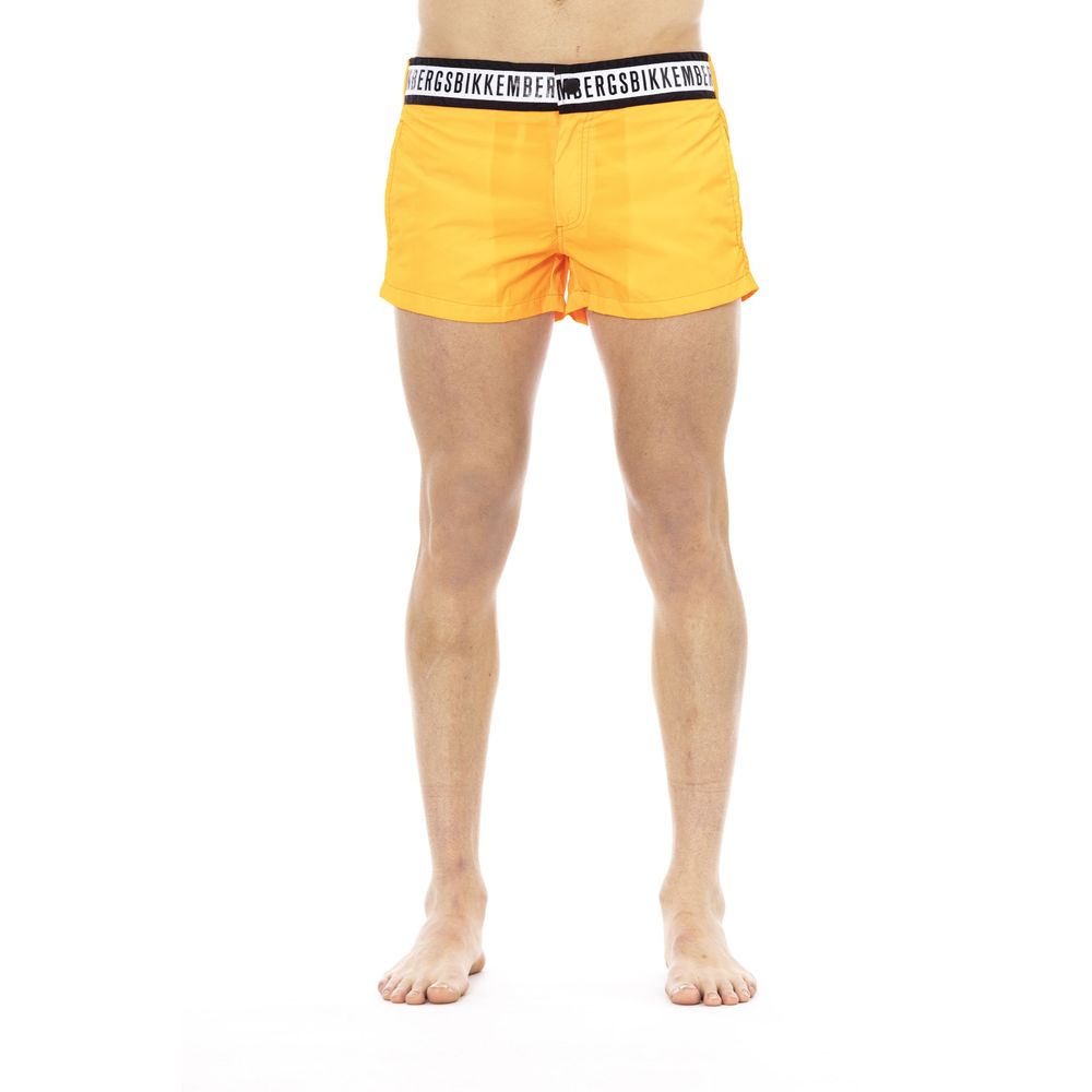 Bikkembergs Orangefarbene Mikro-Badeshorts mit charakteristischem Band