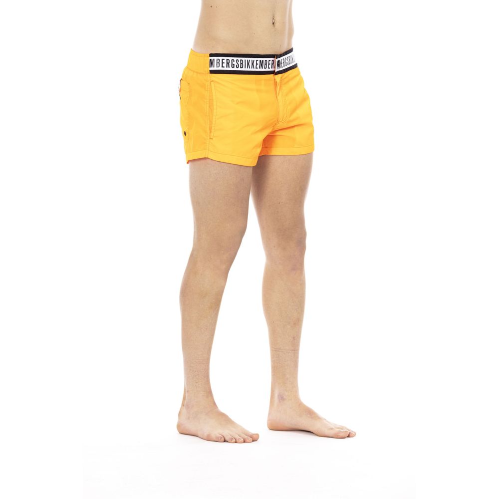 Bikkembergs Orangefarbene Mikro-Badeshorts mit charakteristischem Band