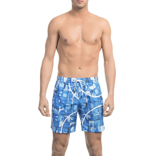 Bikkembergs elegante hellblaue Badeshorts mit einzigartigem Aufdruck