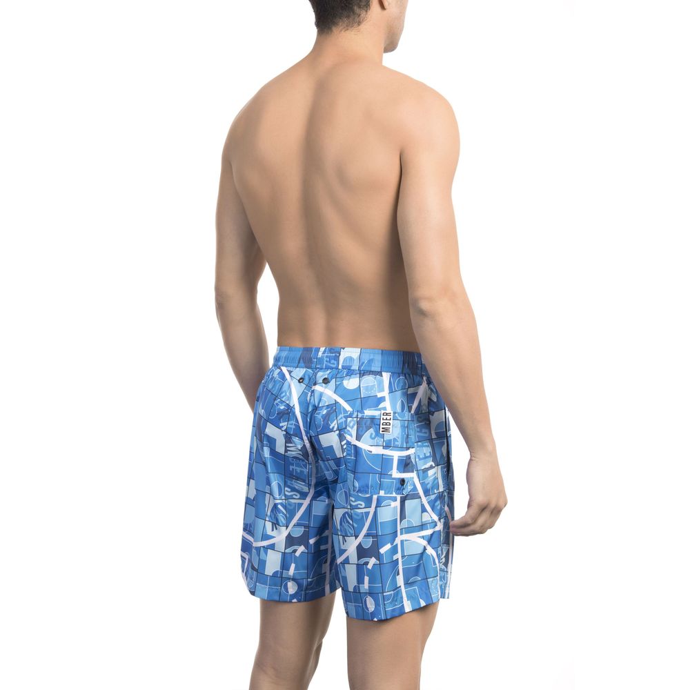 Bikkembergs elegante hellblaue Badeshorts mit einzigartigem Aufdruck