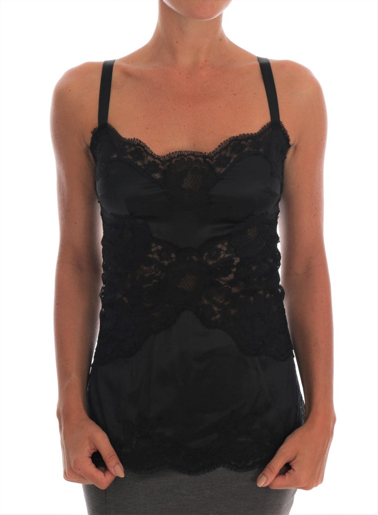 Dolce &amp; Gabbana Black Silk Stretch Lace Top