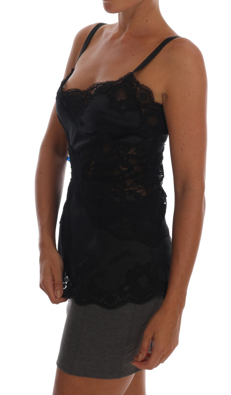 Dolce &amp; Gabbana Black Silk Stretch Lace Top