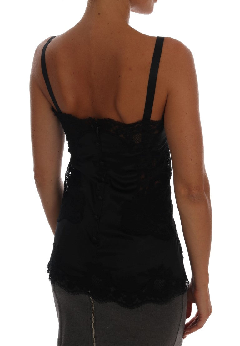 Dolce &amp; Gabbana Black Silk Stretch Lace Top