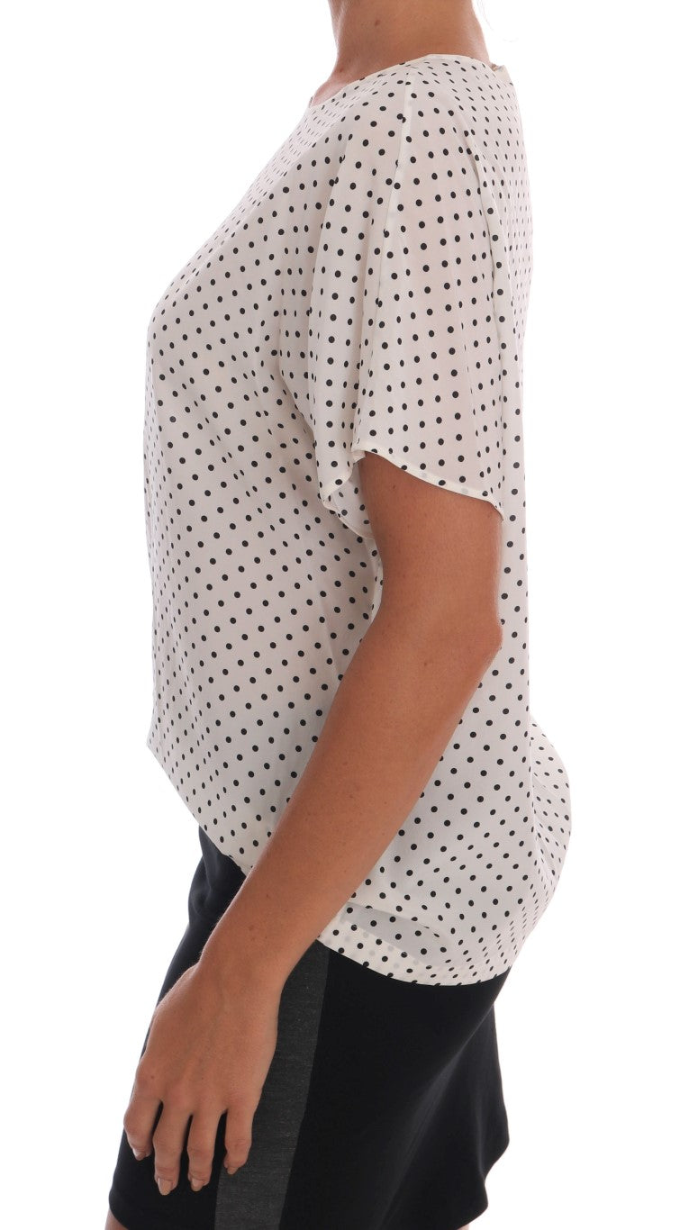 Dolce &amp; Gabbana White Polka Dotted Silk T-shirt Top