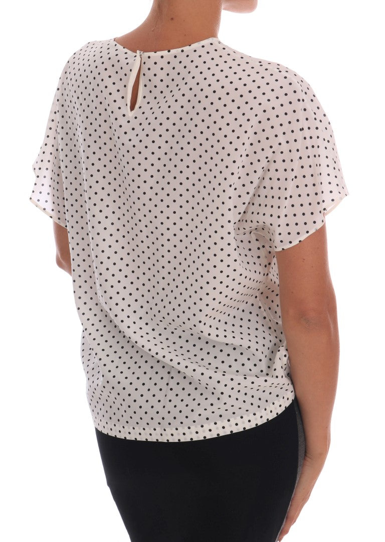 Dolce &amp; Gabbana White Polka Dotted Silk T-shirt Top