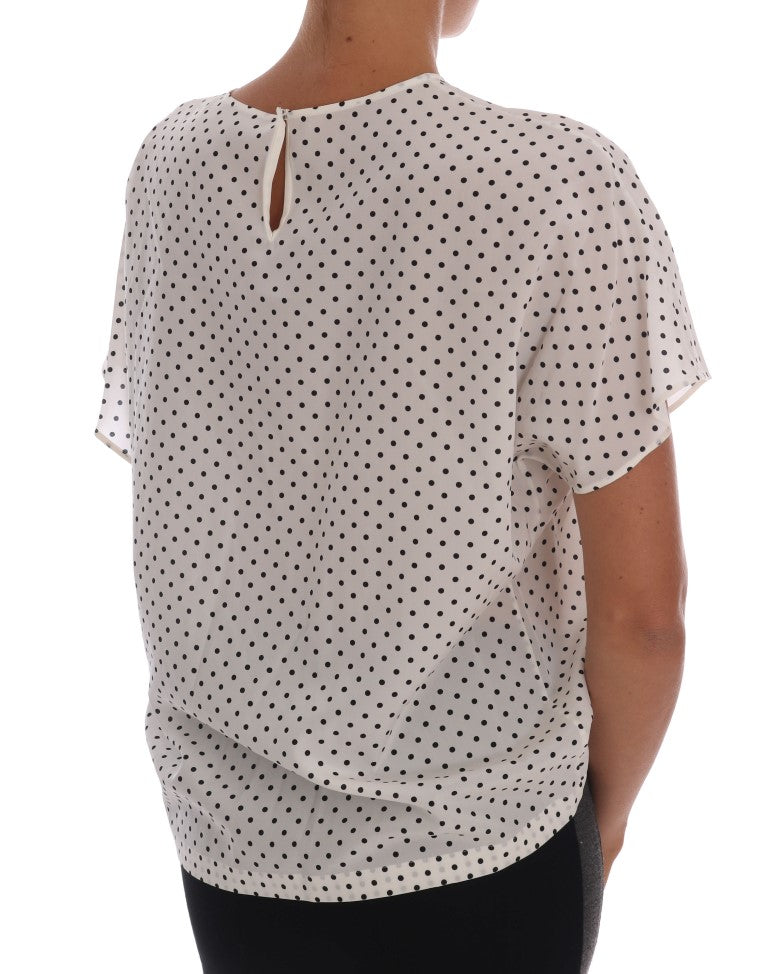 Dolce &amp; Gabbana White Polka Dotted Silk T-shirt Top