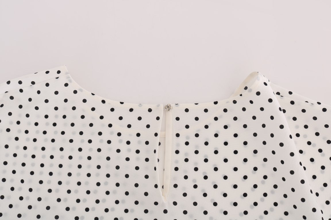 Dolce &amp; Gabbana White Polka Dotted Silk T-shirt Top