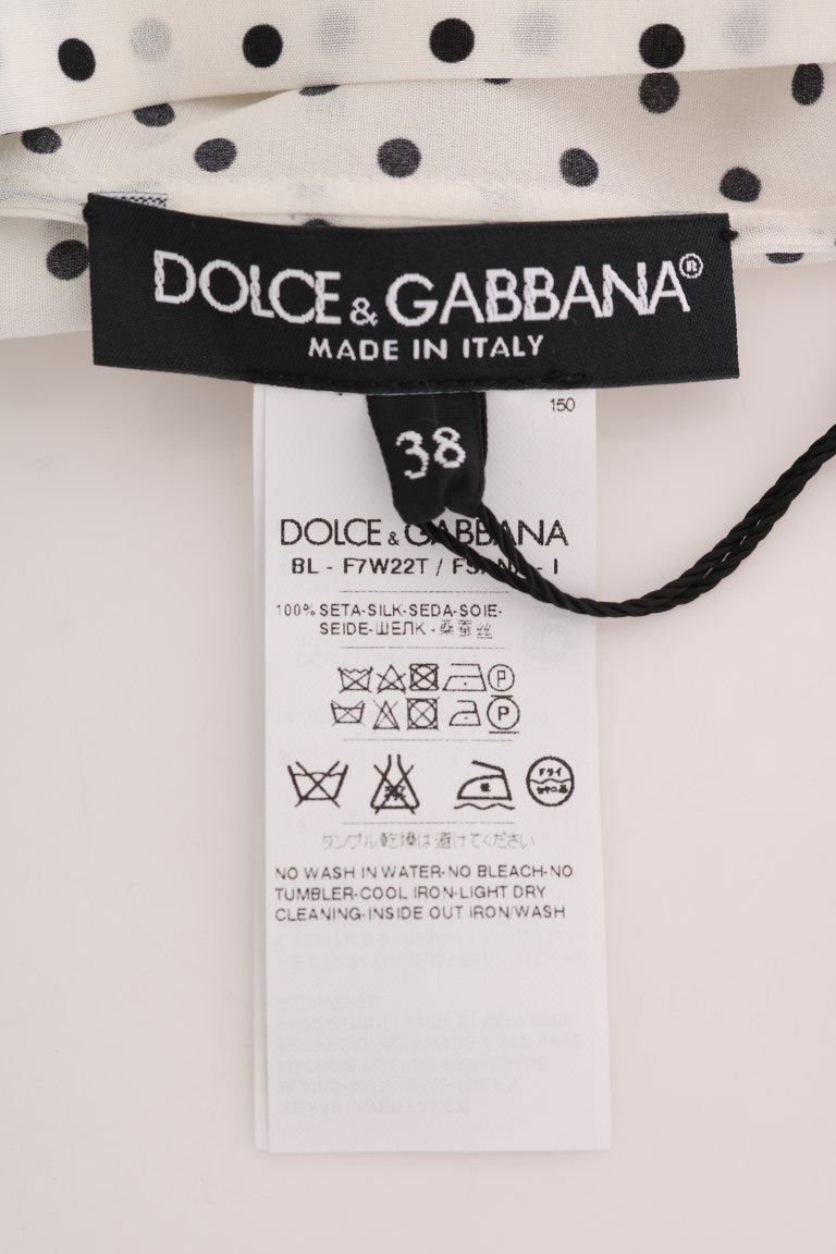 Weißes T-Shirt-Oberteil aus gepunkteter Seide von Dolce &amp; Gabbana