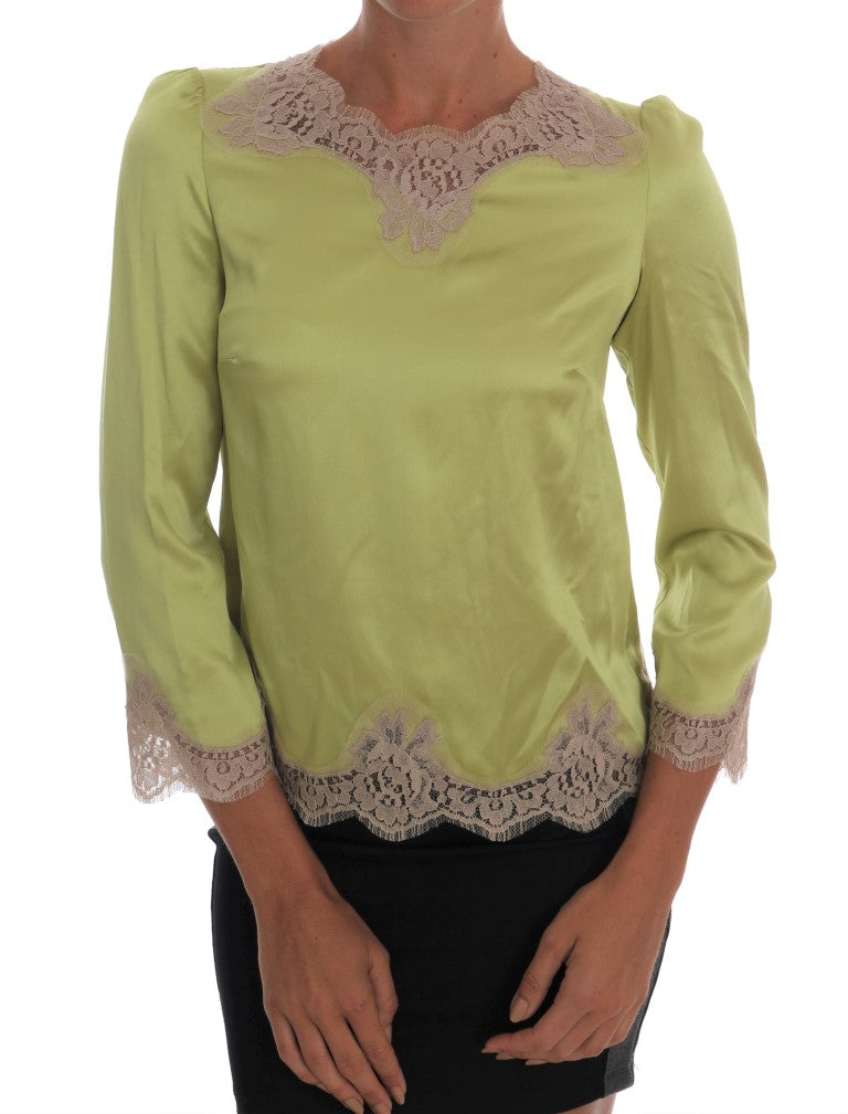 Dolce &amp; Gabbana Green Silk Stretch Blouse Top