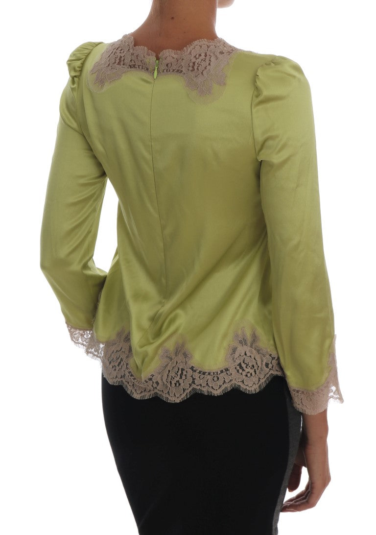 Dolce &amp; Gabbana Green Silk Stretch Blouse Top