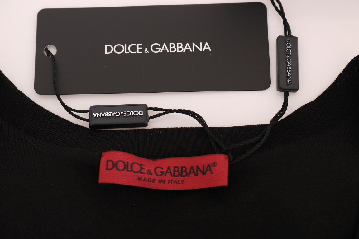 Dolce &amp; Gabbana Black Cotton Floral Crystal Tank Top