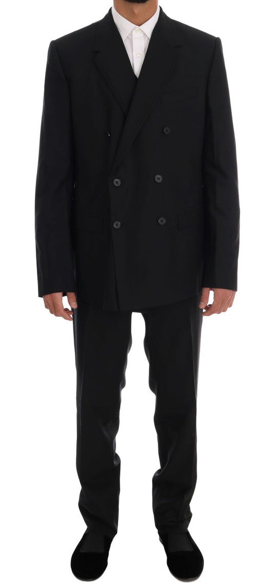 Dolce &amp; Gabbana Black Wool Double Breasted Slim Fit Suit