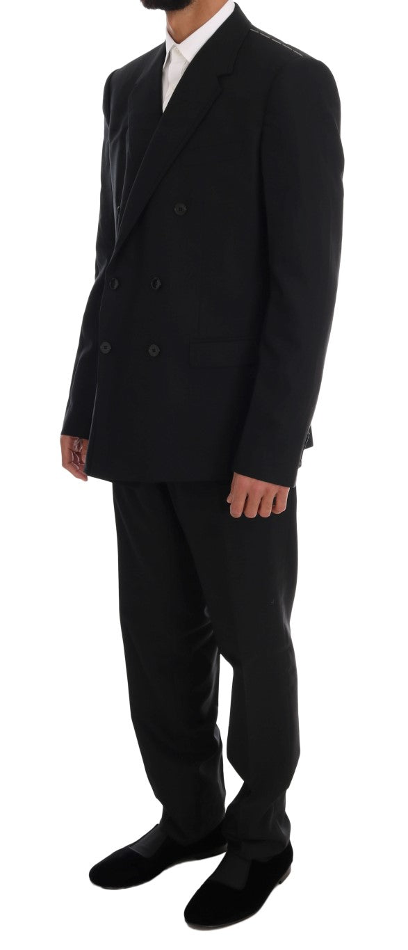 Dolce &amp; Gabbana Black Wool Double Breasted Slim Fit Suit