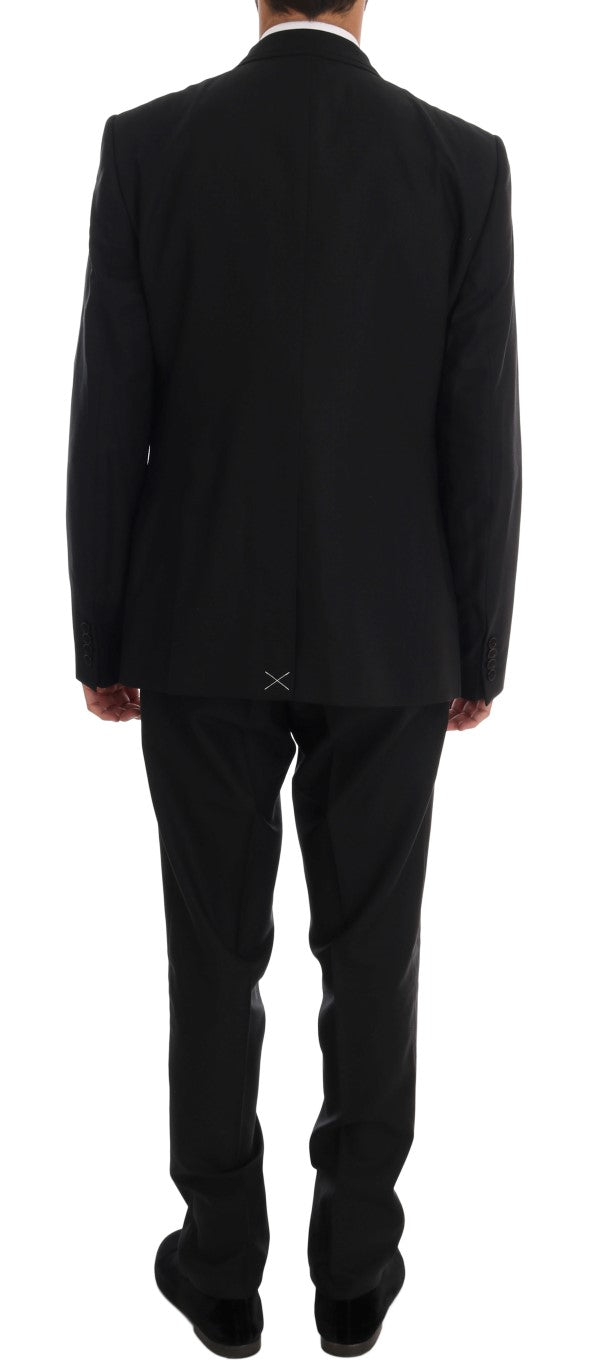 Dolce &amp; Gabbana Black Wool Double Breasted Slim Fit Suit