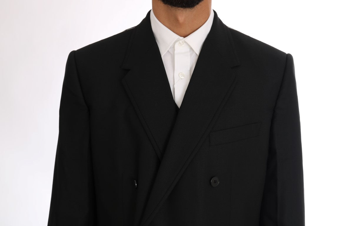 Dolce &amp; Gabbana Black Wool Double Breasted Slim Fit Suit