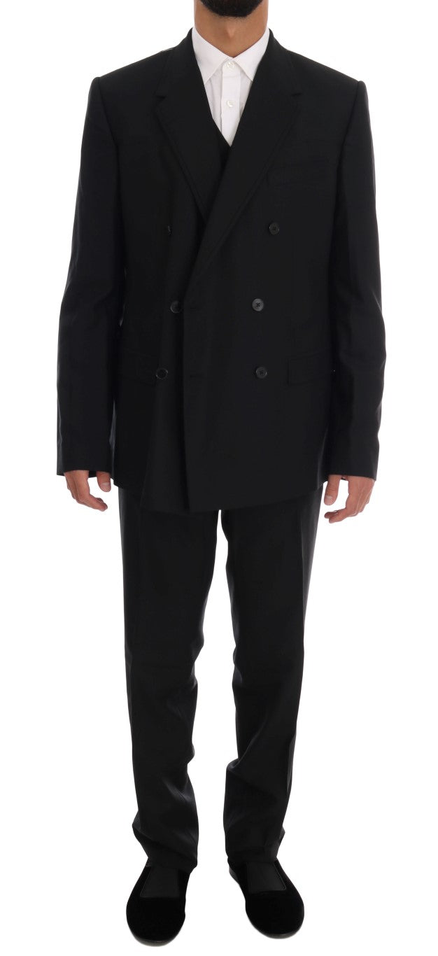 Dolce &amp; Gabbana Black Wool Double Breasted Slim Fit Suit