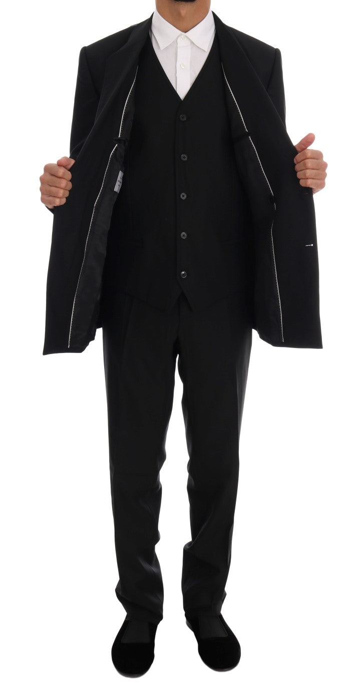 Dolce &amp; Gabbana Black Wool Double Breasted Slim Fit Suit