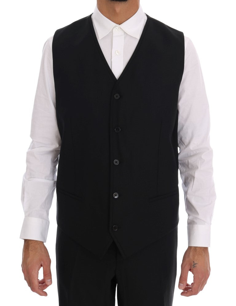 Dolce &amp; Gabbana Black Wool Double Breasted Slim Fit Suit