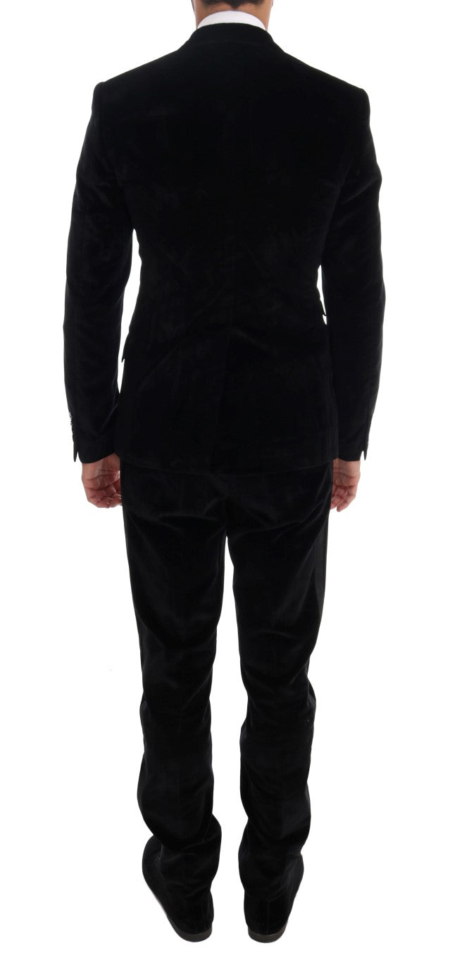 Dolce &amp; Gabbana Black Velvet Slim Double Breasted Suit