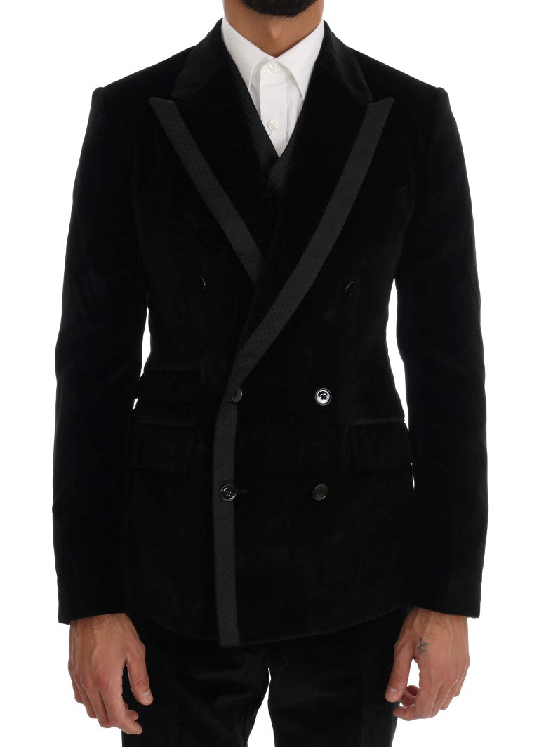 Dolce &amp; Gabbana Black Velvet Slim Double Breasted Suit