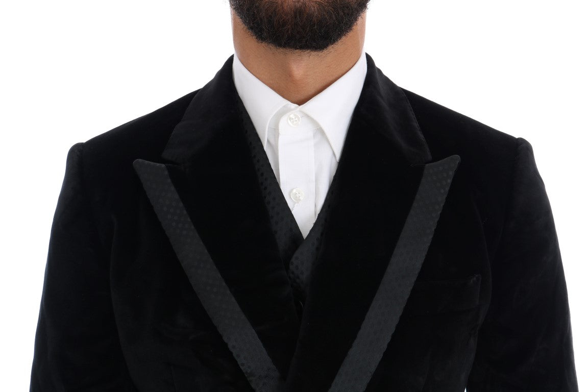 Dolce &amp; Gabbana Black Velvet Slim Double Breasted Suit