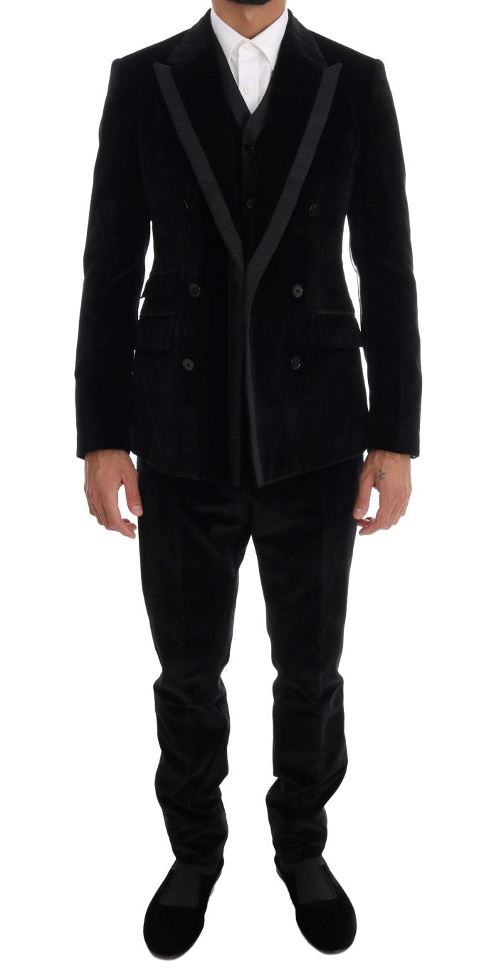 Dolce &amp; Gabbana Black Velvet Slim Double Breasted Suit