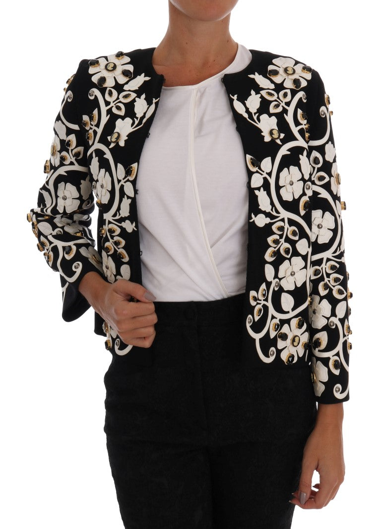 Dolce &amp; Gabbana Black Baroque Floral Crystal Jacket